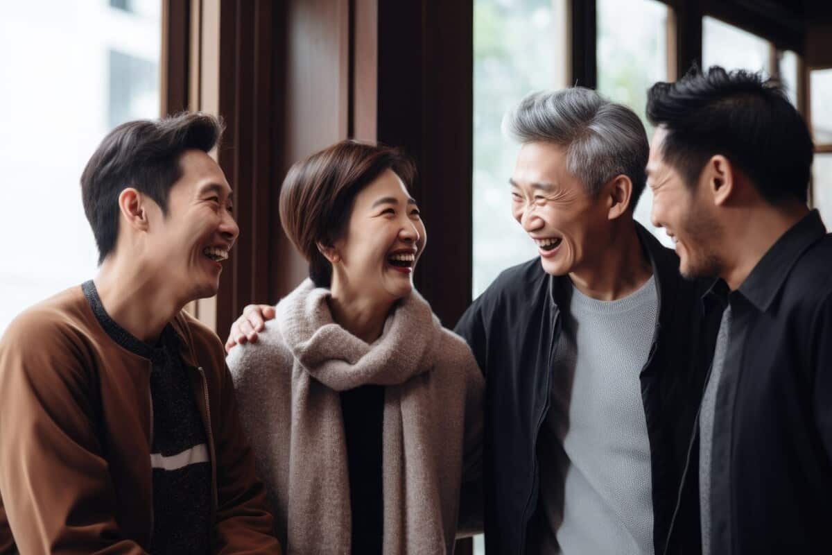 Family laughing together in a café