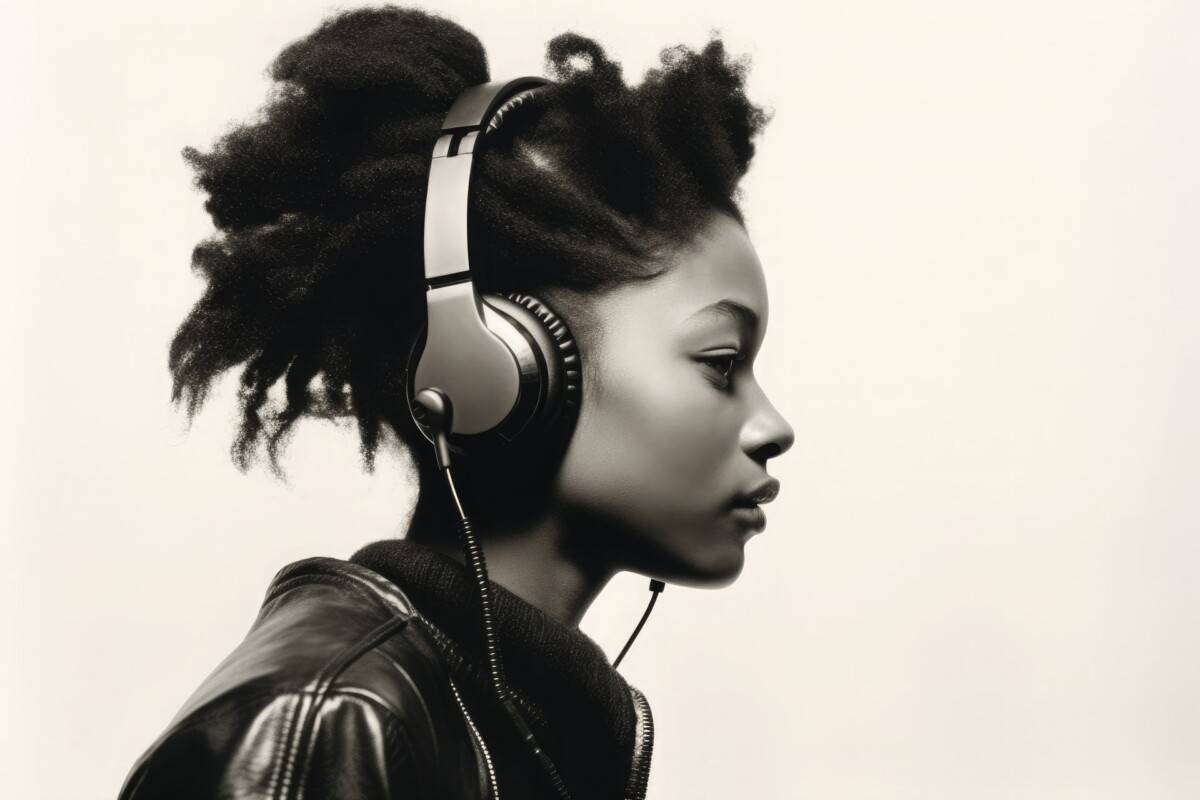Female deejay wearing headphones