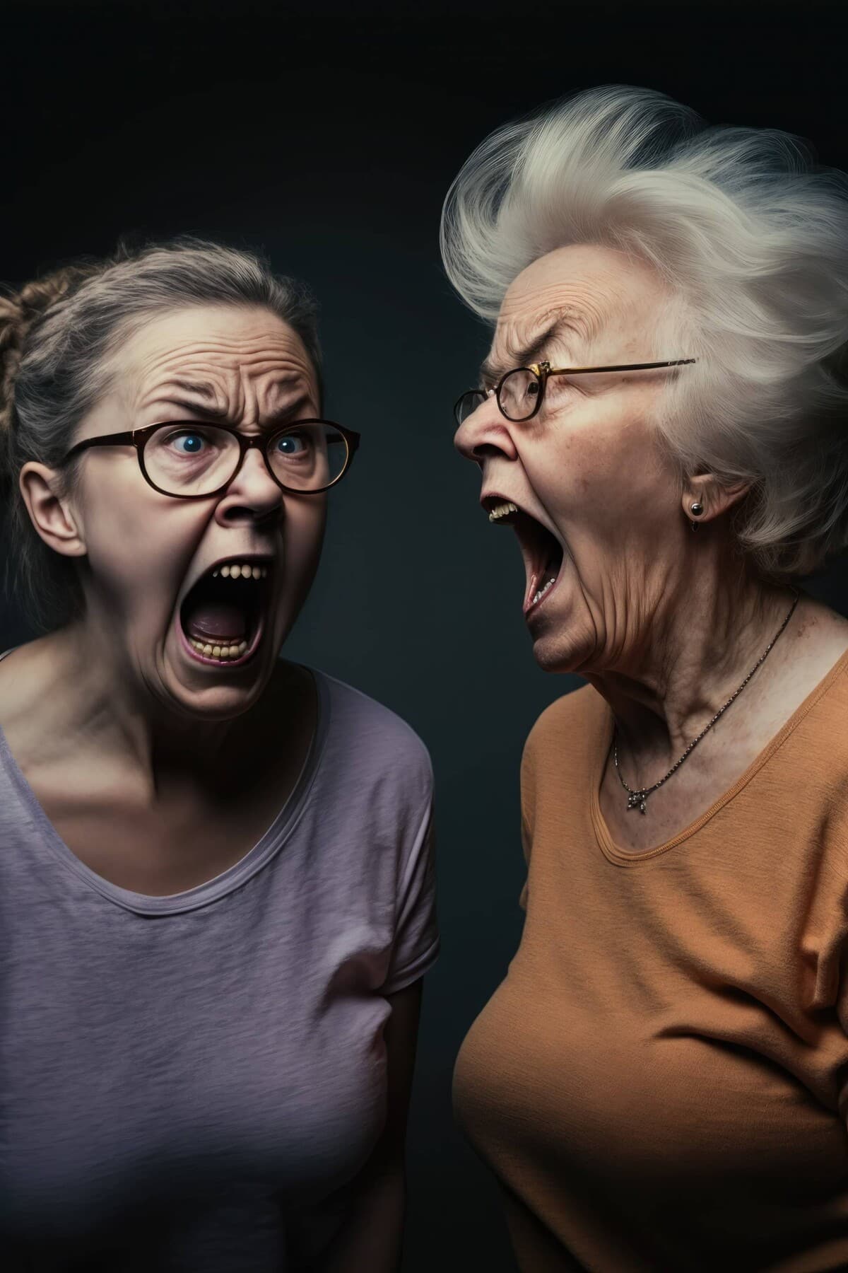 Two older women arguing with each other