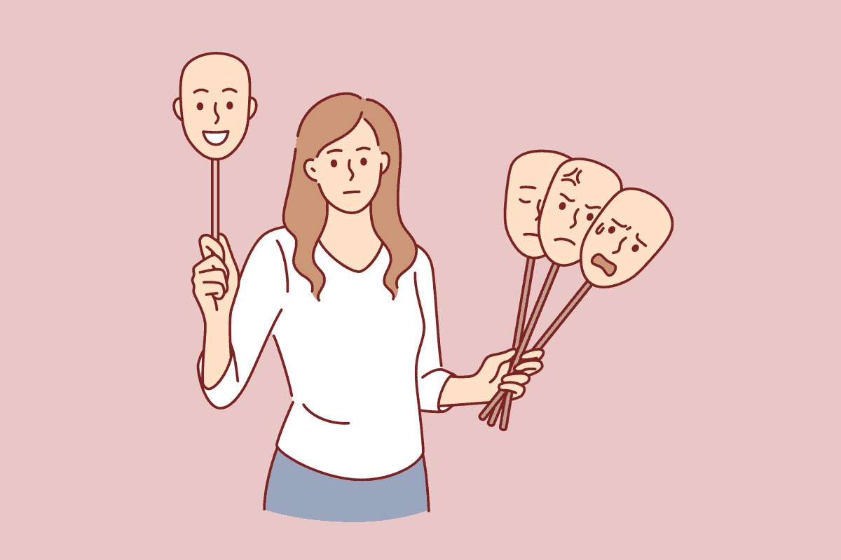 Woman holding emotions masks
