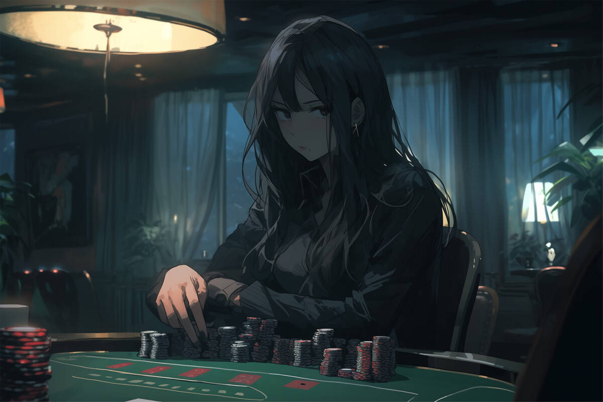 Woman in seedy underground world playing high-stakes poker